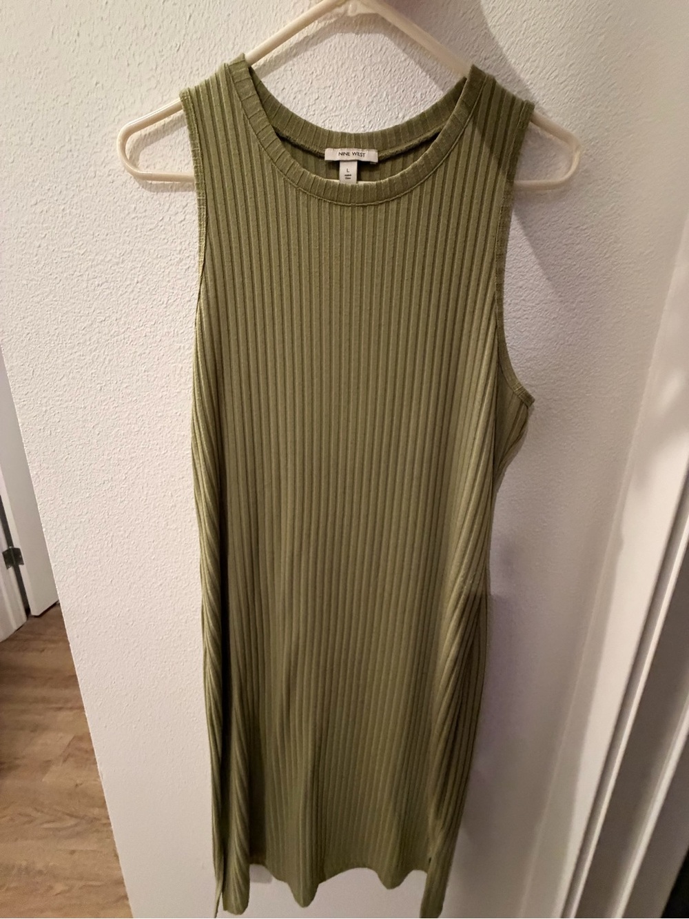 Nine West Large Ribbed Olive Green Sleeveless Dress